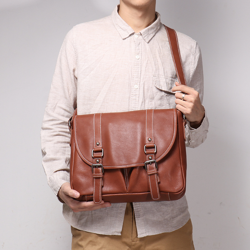 Vintage Top Layer Cowhide Messenger Bag - Image 3