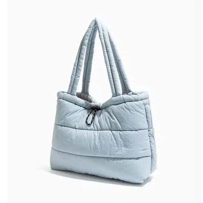 sky blue puffer tote bag
